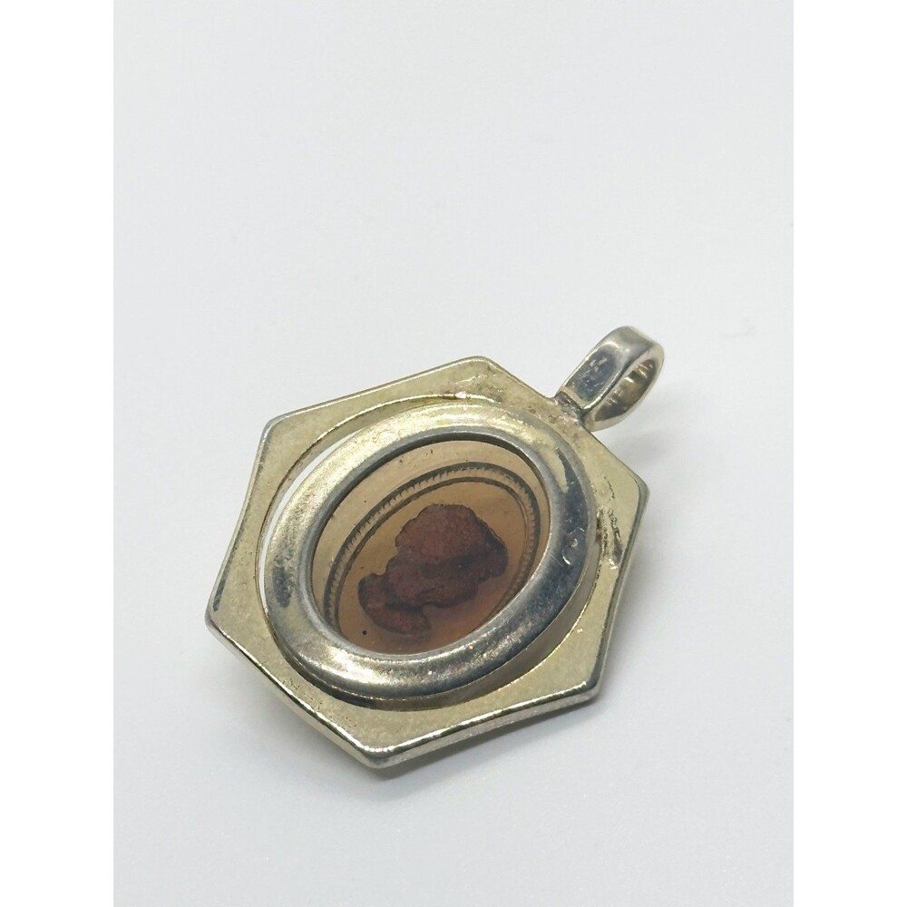 Vintage Intaglio Cameo Pendant Hexagon Gold Tone Left Facing - Picture 3 of 6